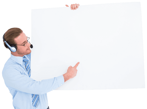 Businessman in Headset Pointing at Transparent Sign - Download Free Stock Videos Pikwizard.com