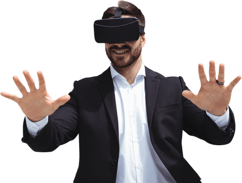 Smiling Businessman Engaged with Transparent Virtual Reality Glasses - Download Free Stock Videos Pikwizard.com