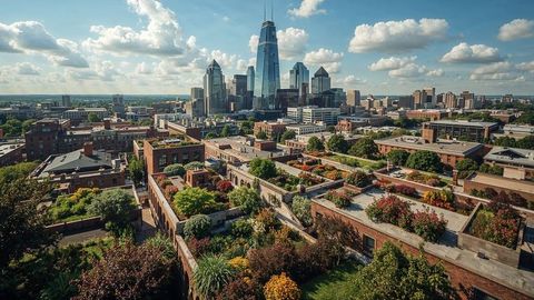 Charlotte modern cityscape with rooftop gardens and skyscrapers