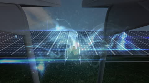 Digital Animation of Blue Waves and Solar Panel Technology