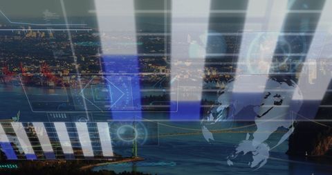 futuristic tech overlaid on cityscape with data graphics - Download Free Stock Images Pikwizard.com