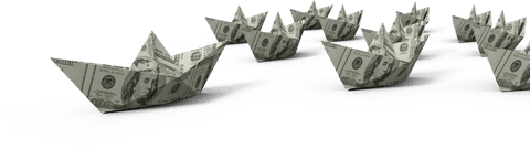 Transparent money origami boats illustrating financial journey