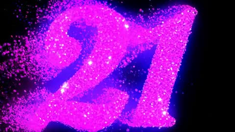 Magenta Glitter Number 21 Revealing with Neon Glow and Sparkle Particles - Motion Loop