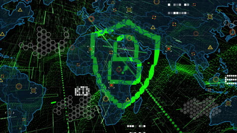 Animated Green Shield Representing Global Cybersecurity Concept