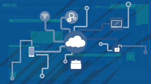 Cloud Computing with Icon Network on Blue Digital Interface