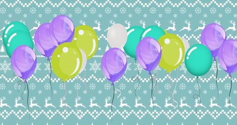 Festive Balloons on Christmas Sweater Pattern Background