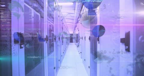 Digital Data Visualization Amid High-Tech Server Room