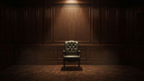 Vintage Green Leather Armchair in Elegant Paneled Room