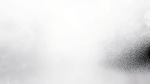 Grainy black plume spreading across white space slow-motion dust diffusion background loop