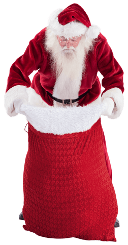 Transparent Santa Claus Looking into Big Red Gift Bag
