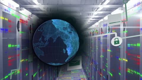 Digital Globe with Connectivity in High-Tech Server Room