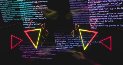 Glowing Neon Triangle Cluster Overlapping Streaming Code, Futuristic Cyber Geometry