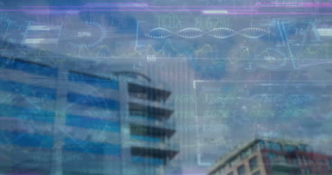 Digital Financial Data Overlay on Cityscape Nights