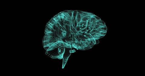 Futuristic 3D Render of Artificial Intelligence with Brain and Data Visualization