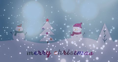 Festive Snowmen and Christmas Trees with Snowfall