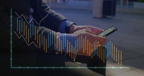 Businessman Analyzing Data on Smartphone with Animated Graphs