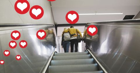 Social Media Love Connection Concept with Couple on Escalator