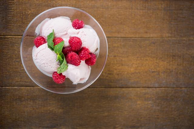 Raspberry Ice Cream with Fresh Mint and Raspberries in Glass Cup - Download Free Stock Photos Pikwizard.com