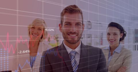 Smiling Business Professionals with Rising Data Graph Overlay - Download Free Stock Images Pikwizard.com