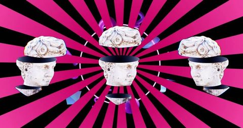 Surreal Digital Composition with Classical Busts and Optical Patterns - Download Free Stock Images Pikwizard.com