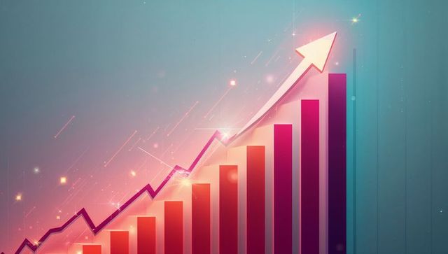 Luminous bar chart with rising arrow signifying growth and progress