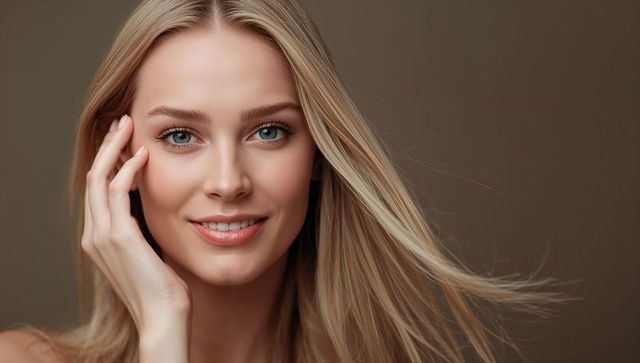 Smiling Woman with Long Blonde Hair Exuding Natural Elegance