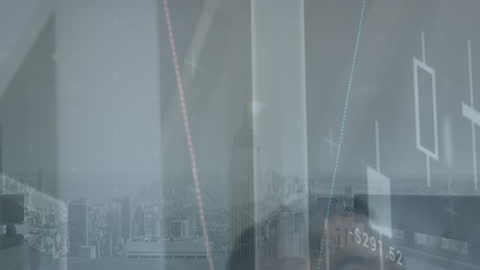 Business Professional Overlooking Cityscape with Data Analytics Overlay