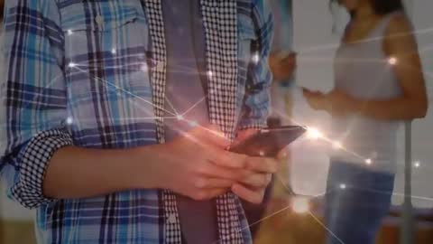 Teen using smartphone with holographic network effect