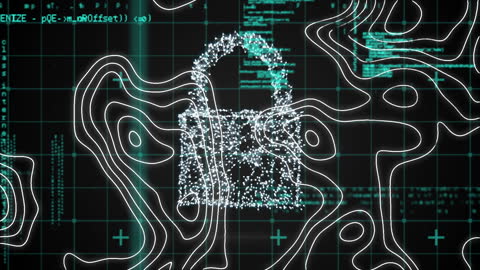 Digital Padlock on Dynamic Data Background for Security Concept