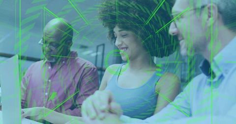 Teamwork and Innovation in Modern Office with AR Technology