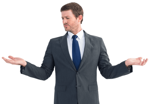 businessman conveying uncertainty with open hands transparent - Download Free Stock Videos Pikwizard.com