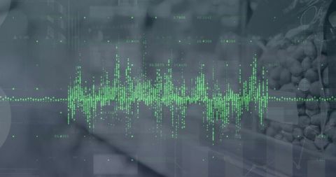 Digital graphs intersecting food market depicting economic trends