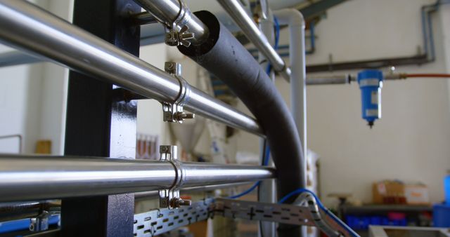 Close-up of distillation pipes in factory 4k