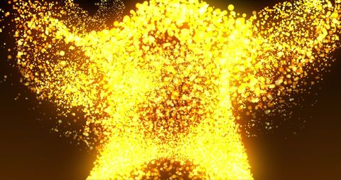 Glowing Golden Particles in Motion on Black Background