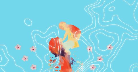 Aesthetic Digital Art with Colorful Stains and Floral Accents - Download Free Stock Images Pikwizard.com