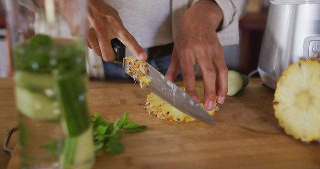 Preparing Fresh Pineapple for Smoothie at Home - Download Free Stock Images Pikwizard.com