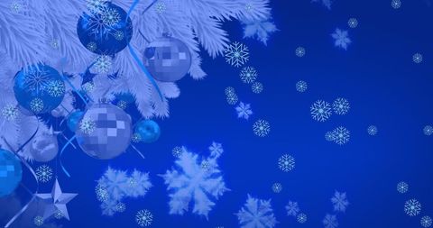 Festive christmas tree branch with snowflake overlay
