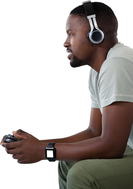 African American Man in Headphones Playing Video Game, Transparent Background - Download Free Stock Videos Pikwizard.com