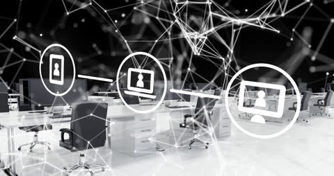 Digital Network Technology in Modern Office Workspace