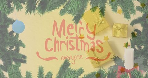 Festive christmas greeting with pine and gift decoration
