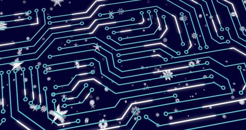 Digital Circuitry with Snowflake Elements on Blue Background - Download Free Stock Images Pikwizard.com