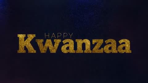 Happy Kwanzaa Text Sliding In With Textured Gold Typography Over Dark Starfield Background