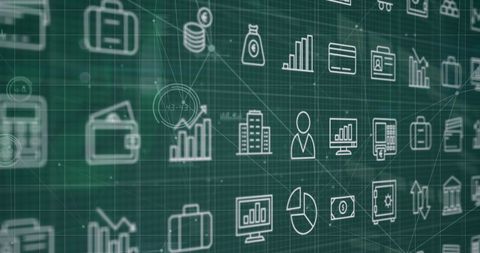 Futuristic Digital Network Icons on Grid Background - Download Free Stock Images Pikwizard.com