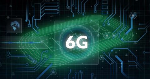 Futuristic 6g network connectivity illustration on high-tech grid