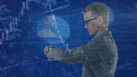 Businessman Analyzing Financial Data and Statistics