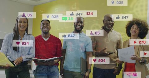 Diverse team engaged in social media strategy discussion