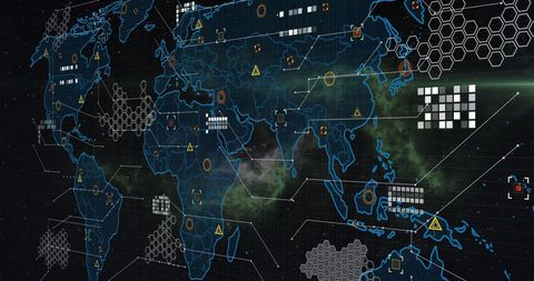 Digital Network Interfaces Over World Map for Global Data Processing - Download Free Stock Images Pikwizard.com