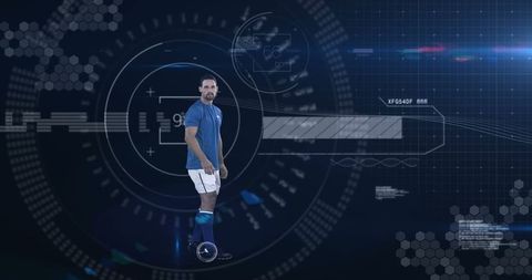 Male Athlete Wearing Futuristic Sports Gear with Digital Interface