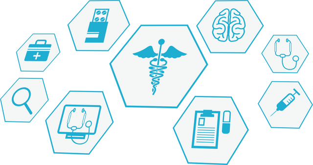 Vector illustration showing various medical icons such as a stethoscope, brain, injection, and caduceus on a transparent background. Ideal for healthcare websites, medical presentations, educational materials, and user interface designs.