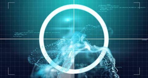 Futuristic HUD with Digital Scanning Reticle and Dynamic Code Visualization